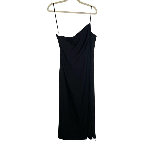 Anthropologie BHLDN‎ Dress ONE SHOULDER Sz 12 Black Slit Cutout Back Midi NEW - Picture 5 of 16